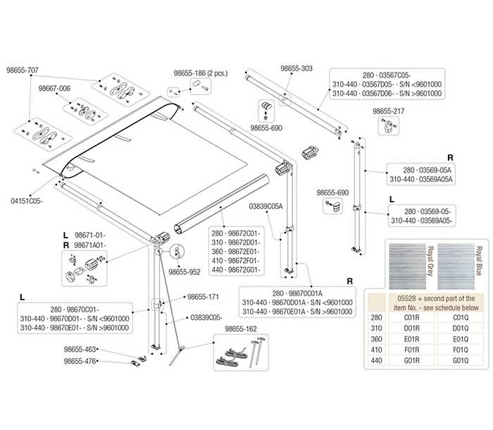 Recambio Brazo Fiamma Caravanstore XL de 3,6 a 5,5 1